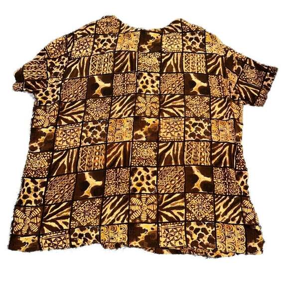 VTG Safari Patchwork Rayon Animal Print Button Down Shirt Grunge 90s Retro Chick - Picture 3 of 3